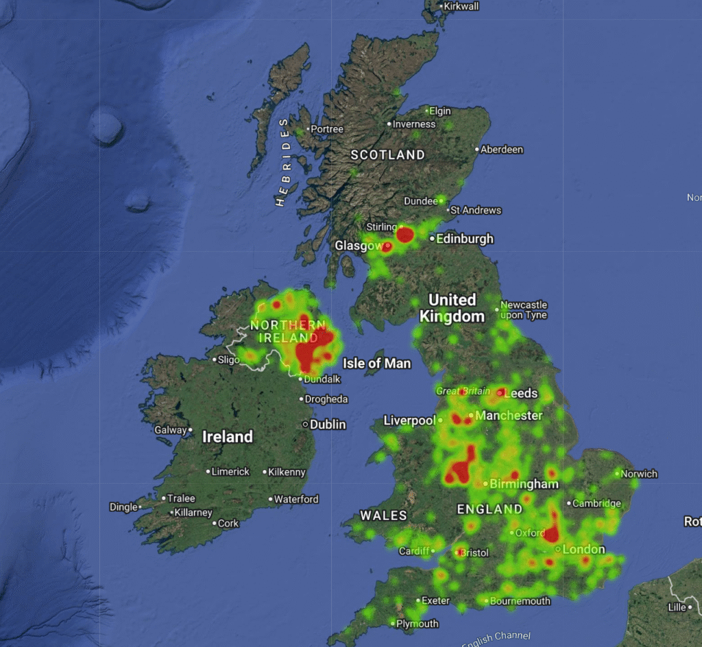 heat map of crashes in the uk